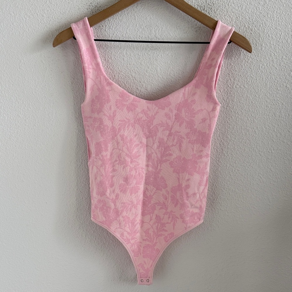 Free People Intimately Pink Floral Stretch Bodysuit XS/S